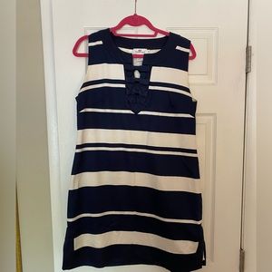 Vineyard Vines Navy Striped Bow Neck Silk Dress